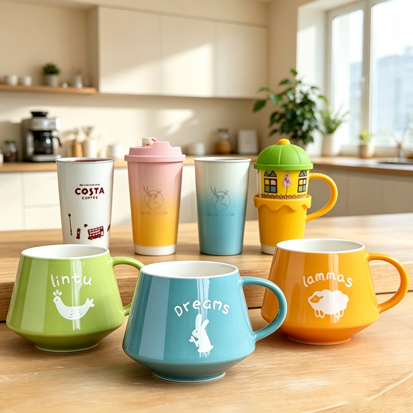 holesale custom ceramic mugs and coffee cups with colorful designs, manufactured in Dehua China by TYY