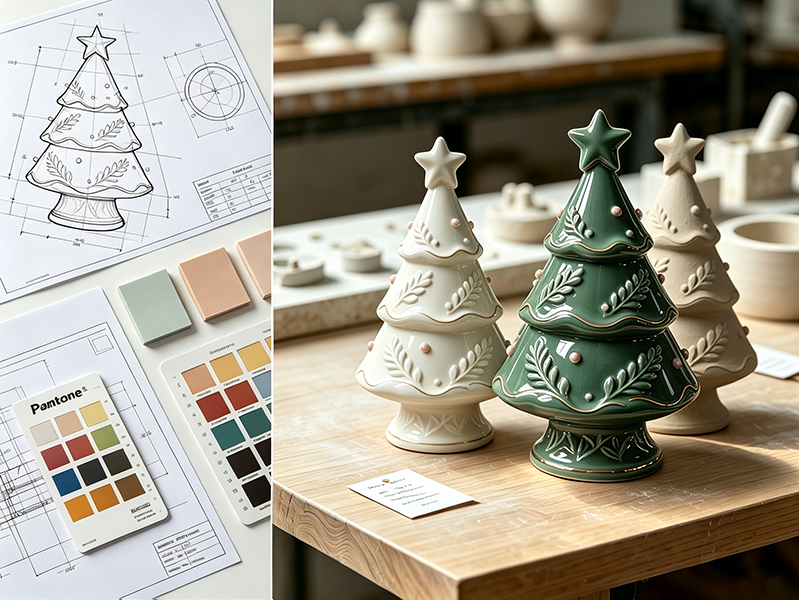 Custom ceramic project from design sketch to finished product, showing TYY china OEM development process from concept to manufacturing