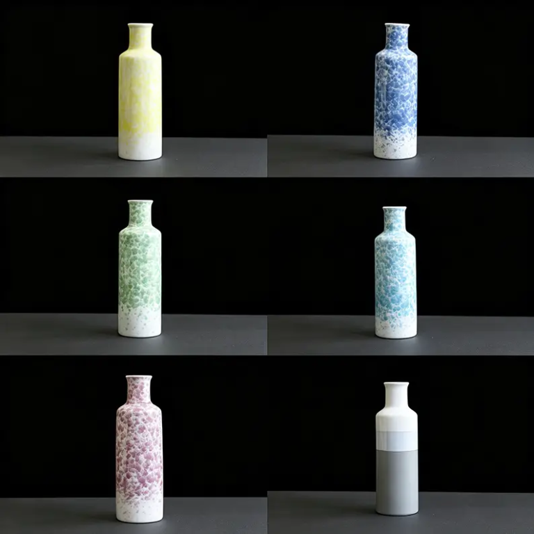 051A tall cylinder ceramic vase in gradient splash glaze, 3.5×25 cm