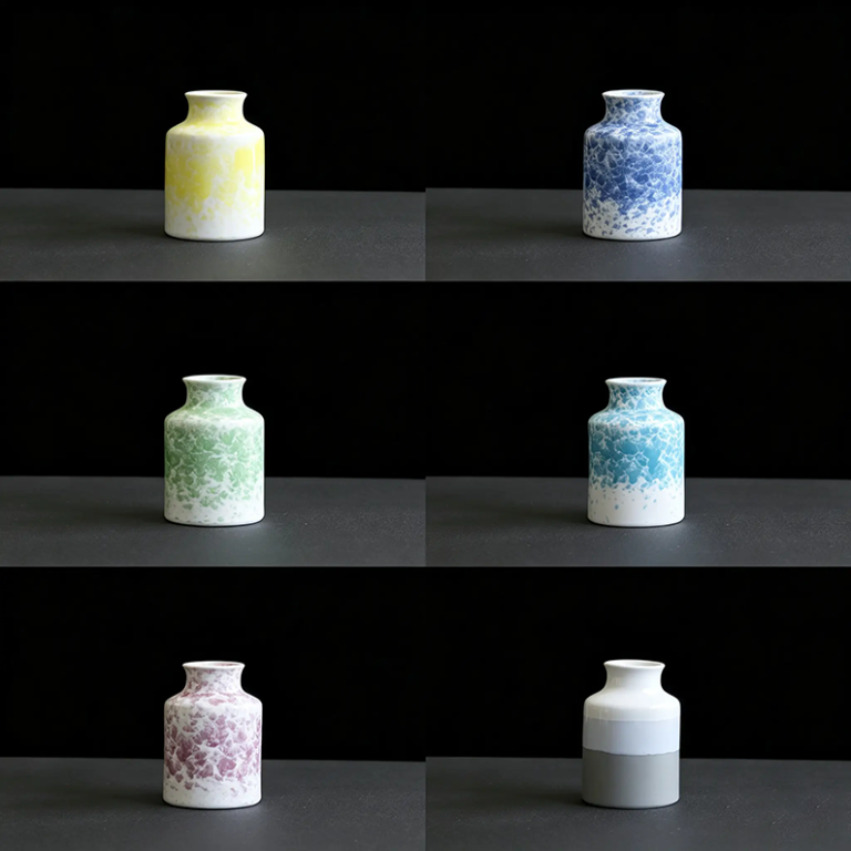 053A short cylinder ceramic vase in gradient splash glaze, 3.5×12.5 cm