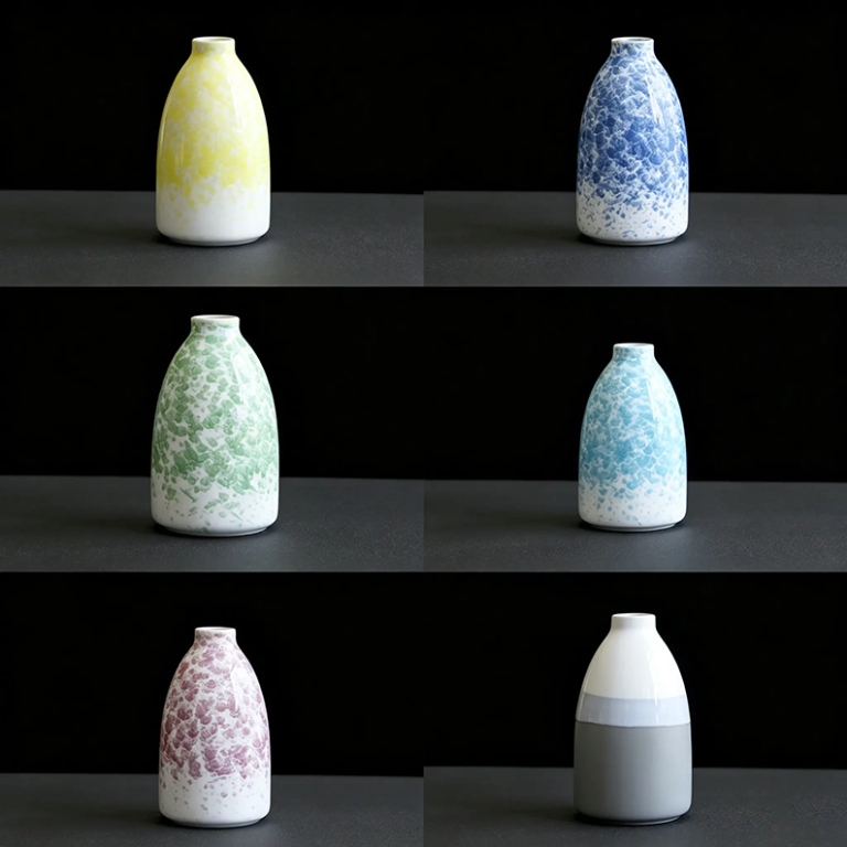 054A slim neck ceramic vase in gradient splash glaze, 2×15.5 cm