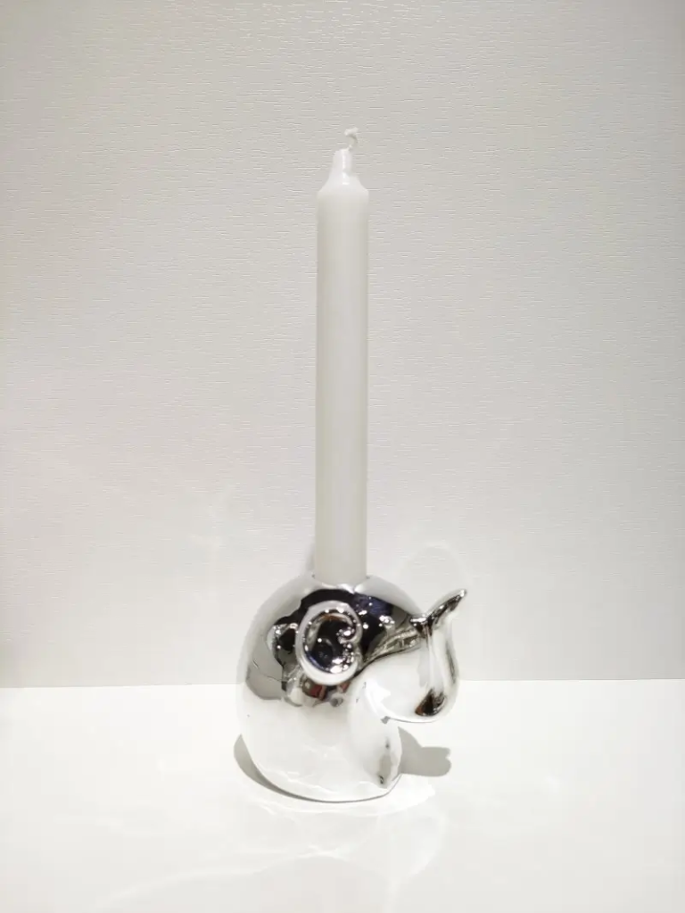 067D elephant ceramic candle holder figurine with electroplated silver surface effect and functional decorative design