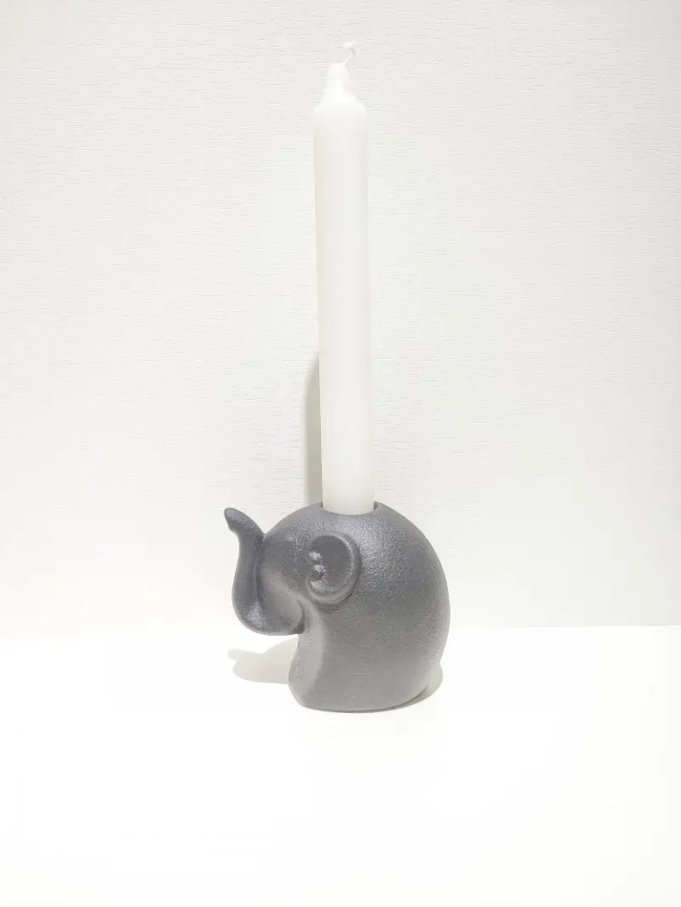 067D elephant ceramic candle holder figurine with matte black finish designed for decorative tabletop display