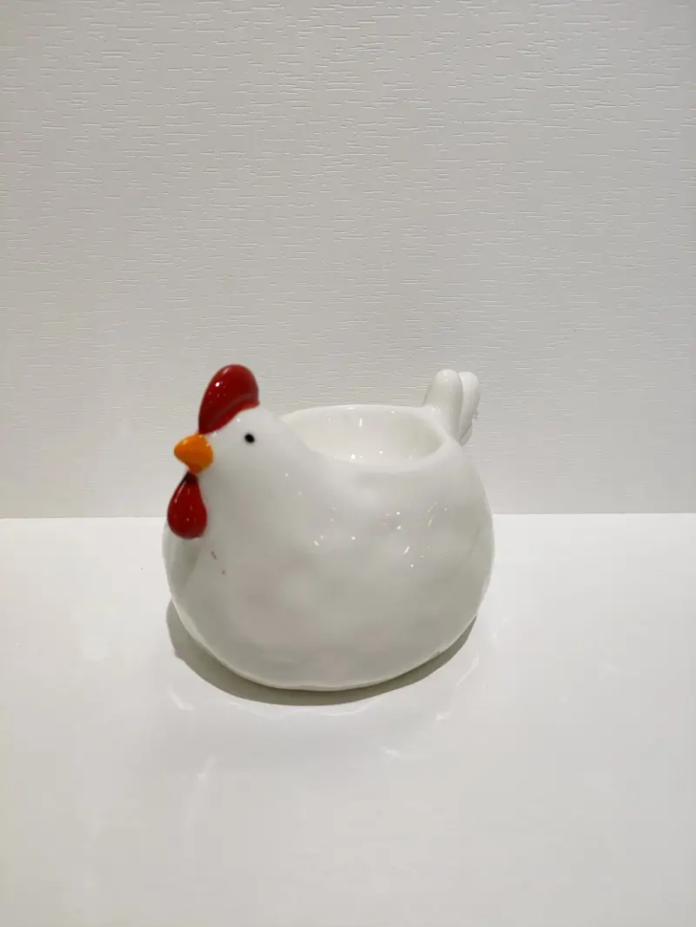 113D White chicken ceramic container with an open interior and decorative chicken form for Easter display and practical storage.