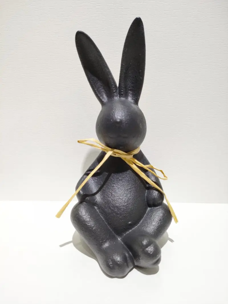 166D black ceramic yoga rabbit figurine with seated meditation pose, matte surface finish for modern home decor
