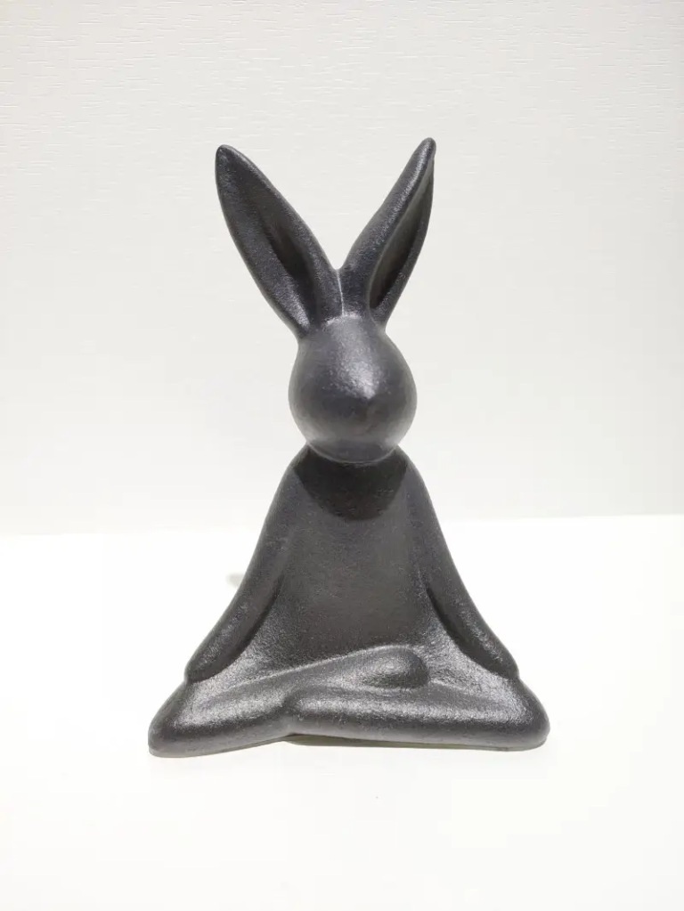 169D black ceramic yoga rabbit sculpture with upright meditation design, matte finish home decoration piece