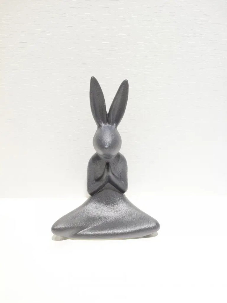 176D-2 black ceramic yoga rabbit figurine with seated yoga pose, matte surface finish home decor