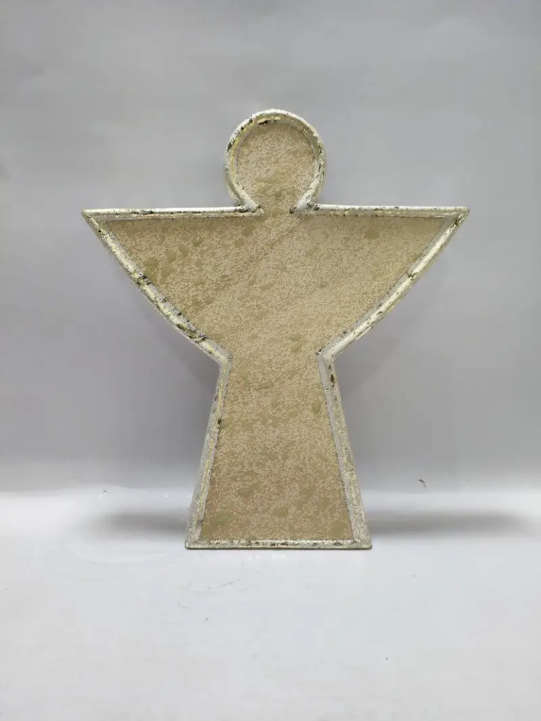 239D geometric ceramic angel figurine with a clean triangular silhouette and textured decorative finish for Christmas display.