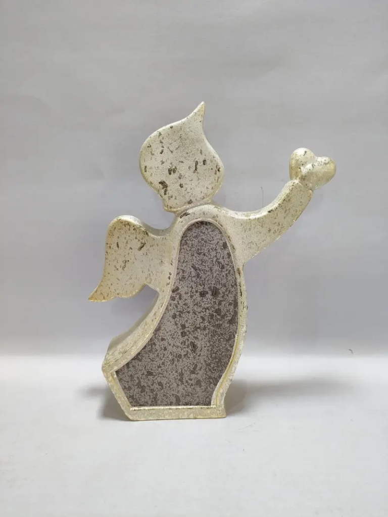 241D ceramic angel figurine with a curved silhouette, raised arm and contrasting textured body finish for seasonal display.