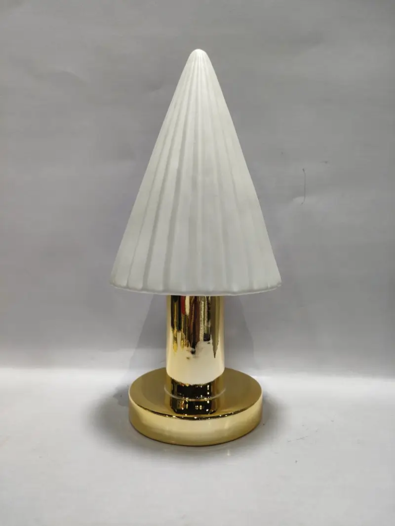 285D Illuminated White Glazed Fluted Christmas Tree in white with built-in lighting, vertical fluted texture and a gold electroplated base for festive holiday tabletop displays.