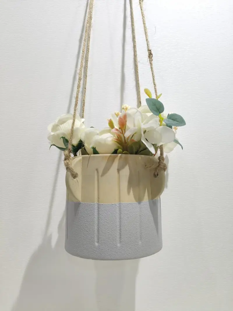 360D two tone cream gray ceramic hanging planter with subtle color transition and contemporary ceramic craftsmanship.