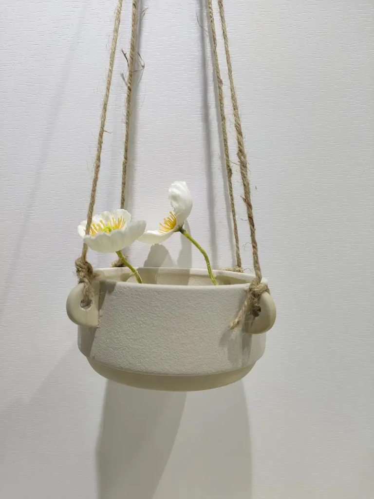 362D matte cream ceramic hanging planter with smooth glaze surface and elegant appearance for modern home plant displays.