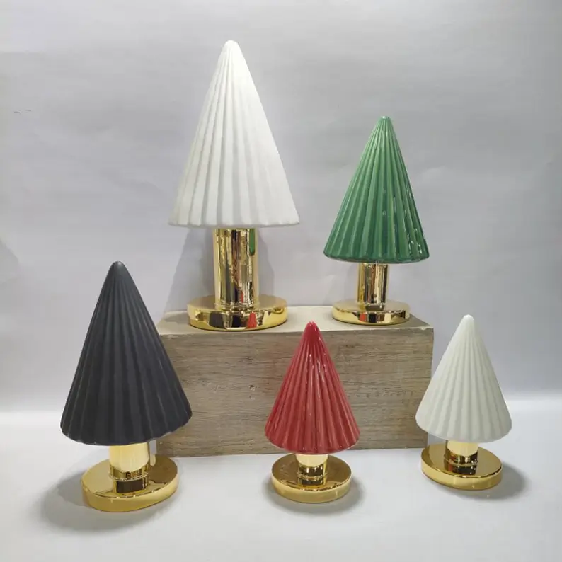TYY2503 ceramic Christmas tree figurines featuring illuminated designs, glazed colors and decorative tree shapes for seasonal holiday displays.