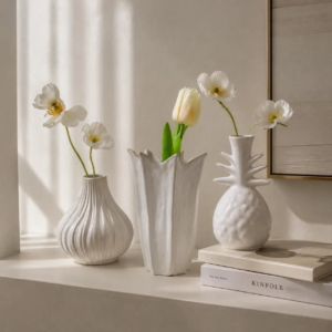 Modern ceramic vase designs highlighting unique silhouettes, textured surfaces, and decorative forms