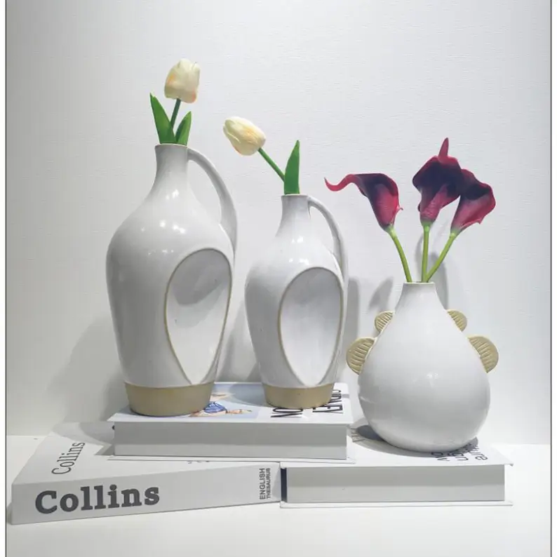 Decorative ceramic vases highlighting distinctive forms, textured surfaces and sculptural design features