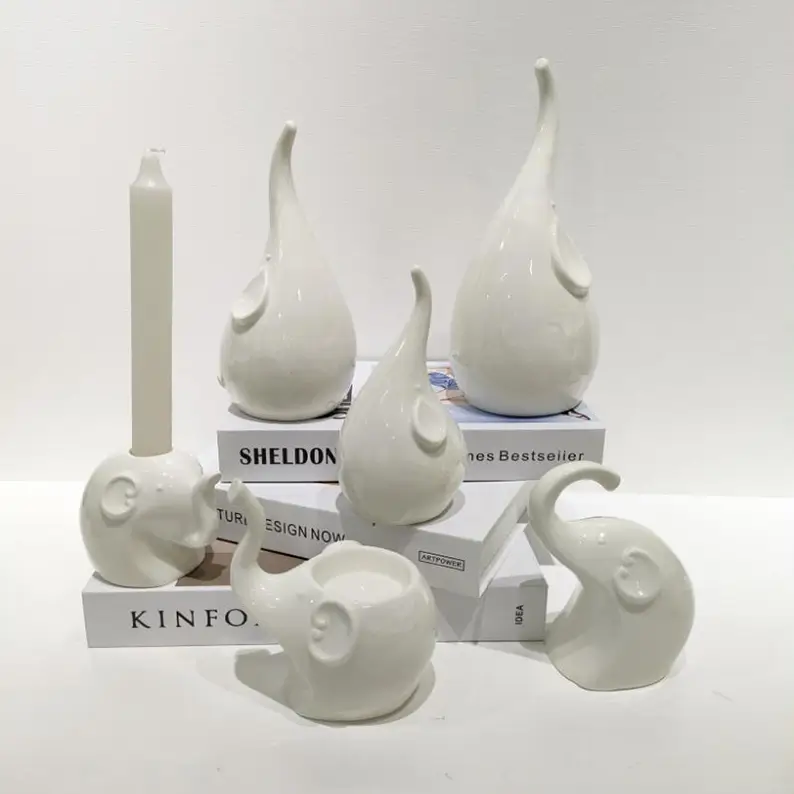 A collection of elephant ceramic decorative figurines showcasing various styles for contemporary home decor