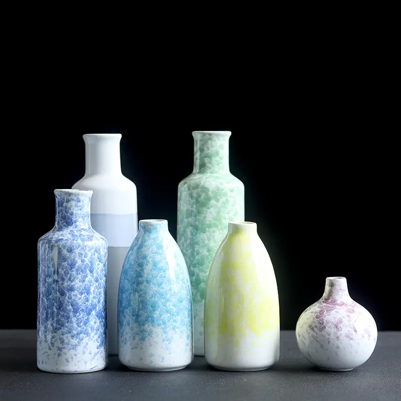 Gradient splash glaze ceramic vase collection in multiple sizes and colors