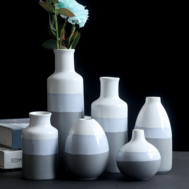Multi-size gradient splash glaze ceramic vases in coordinated neutral colors