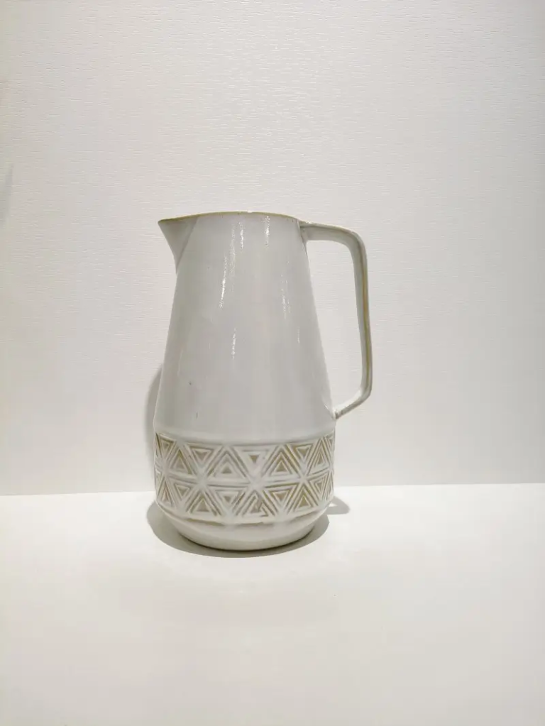 007D Lattice Handle Ceramic Vessel featuring a structured handle design and reactive glaze surface effect