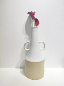 018D Tall ceramic vase with column silhouette and loop handle detail for contemporary interior styling