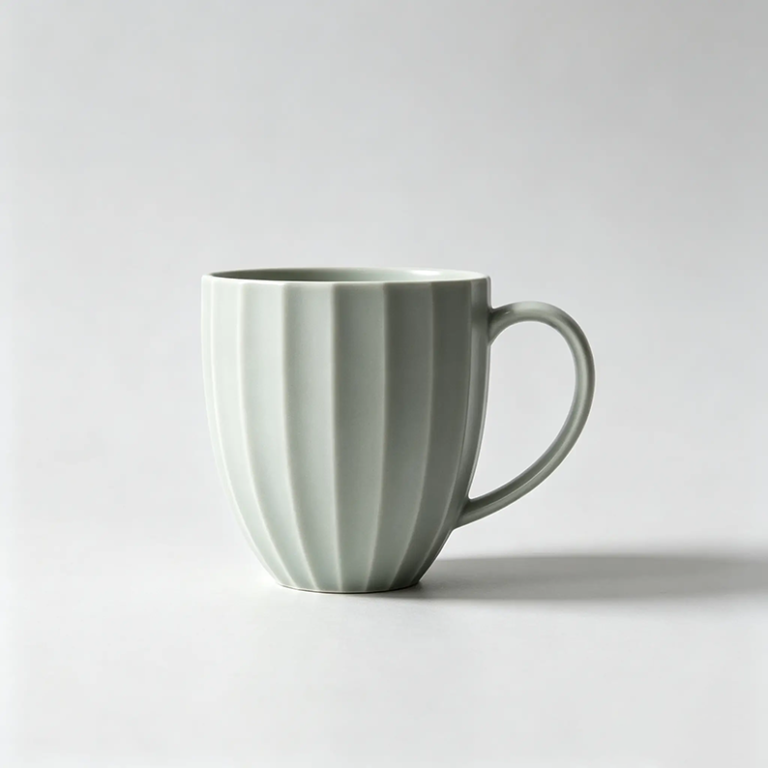 Matte glaze celadon hand-scraped mug, 400ml drinking cup for home and office daily use