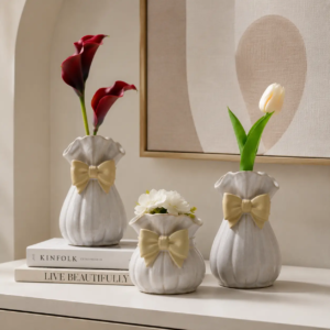 TYY2501 ceramic vase collection arranged with fresh flowers in a modern interior setting for elegant home decoration