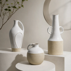 Sculptural ceramic vase with distinctive artistic form, highlighting modern design aesthetics and handcrafted ceramic details