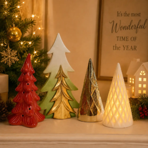 TYY2503 illuminated ceramic Christmas tree decoration with warm glowing light effect for cozy holiday home decoration and festive atmosphere.