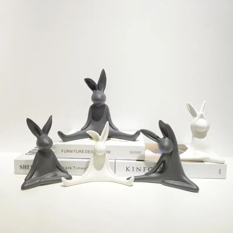 Ceramic yoga rabbit figurines designed for home, office, hotel and commercial interior decoration with artistic styling