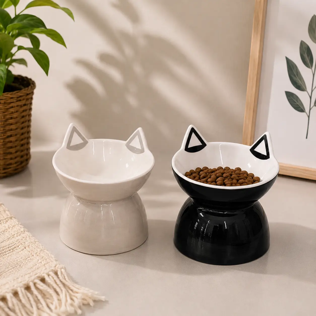Ceramic pet bowl collection featuring raised-form and illustrated designs for B2B petware collections.