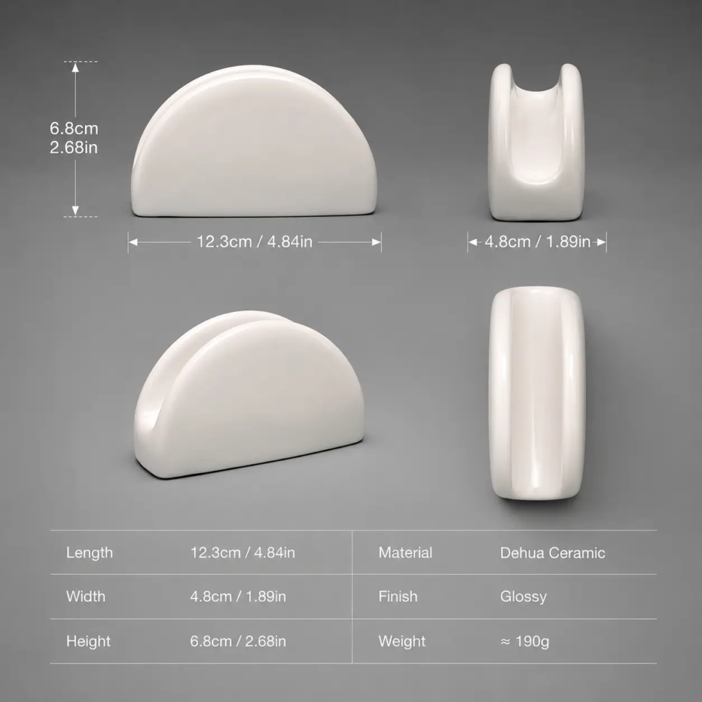 TYY2511017A ceramic napkin and hand towel holder dimensions showing 12.3 × 4.8 × 6.8 cm measurements.